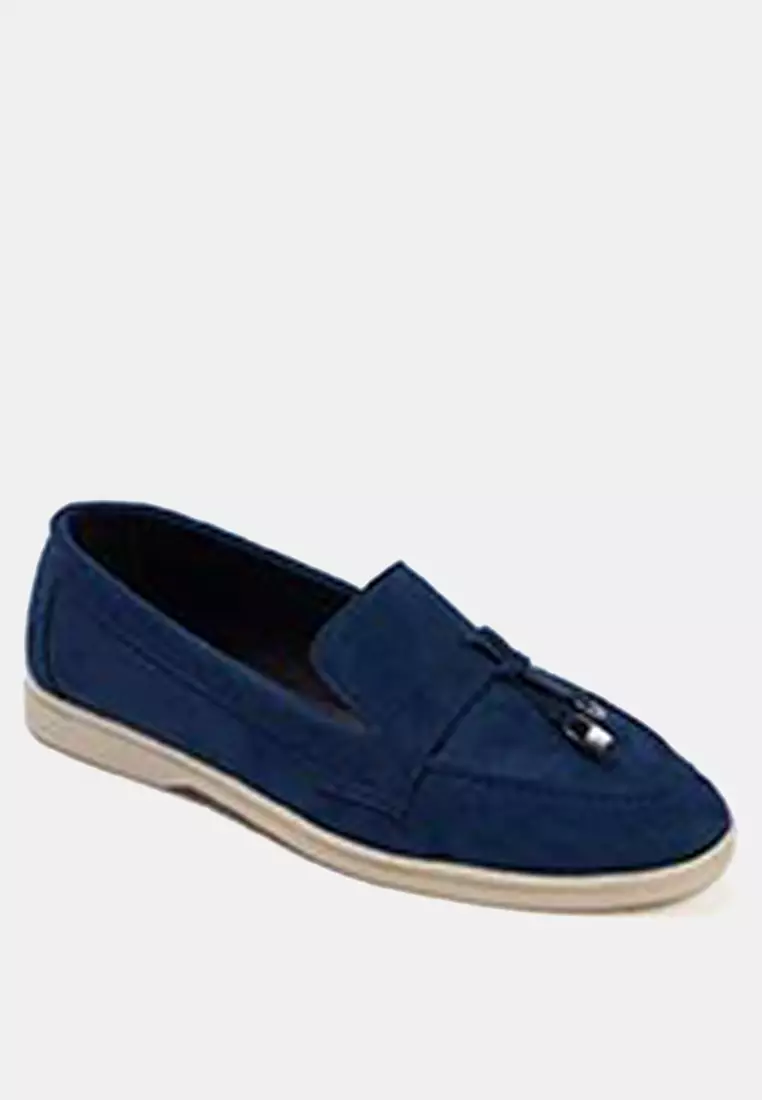 Navy Blue Suede Women's Loafer Shoes With Accessory Detail Takeaway26La00000