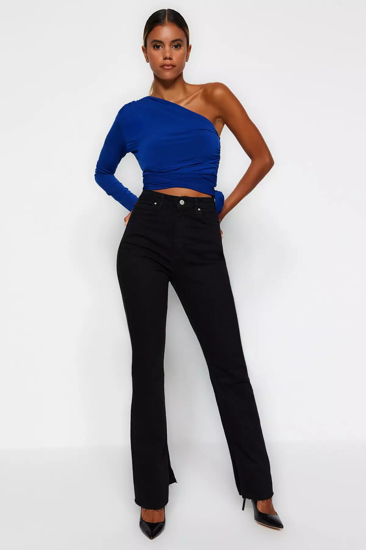 High Waist Slit Slim Jeans