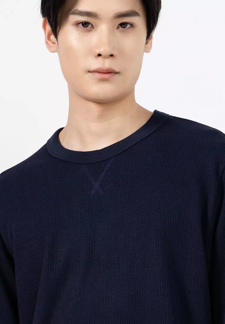 Cropped Fit Textured Long Sleeves Tee