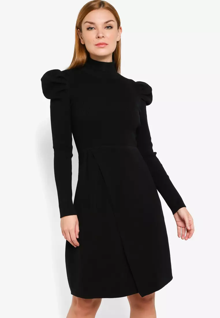 ck Calvin Klein Ribbed Cotton With Fluid Crepe Dress 2024 Buy ck