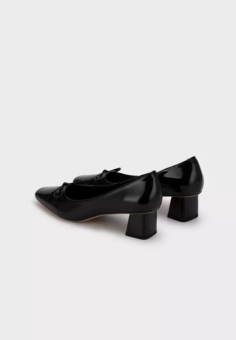 RIBBON DETAIL SQUARE TOE MID HEEL PUMP