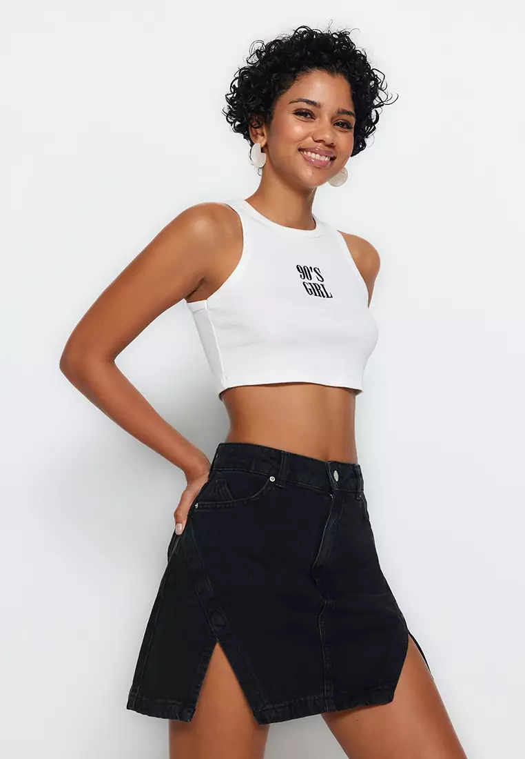 Missguided black denim top skirt