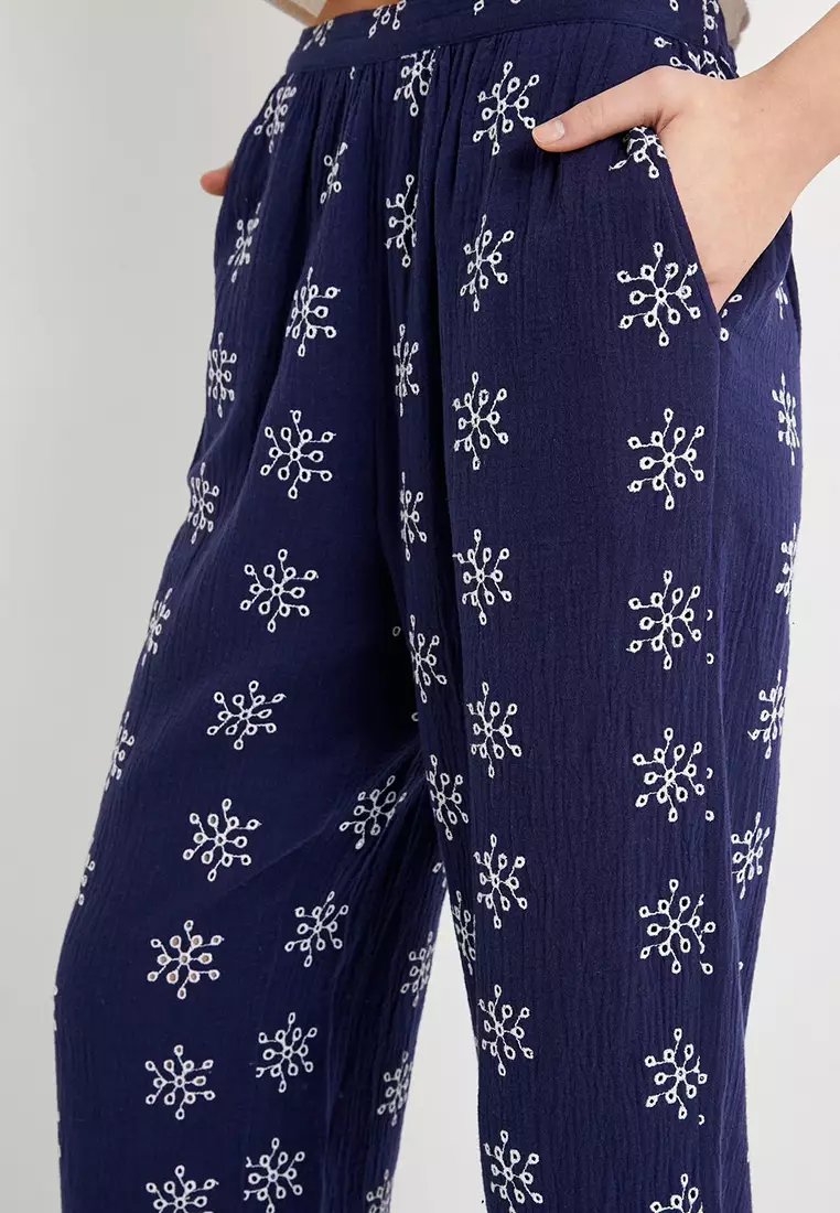 Embroidered Wide Leg Trousers