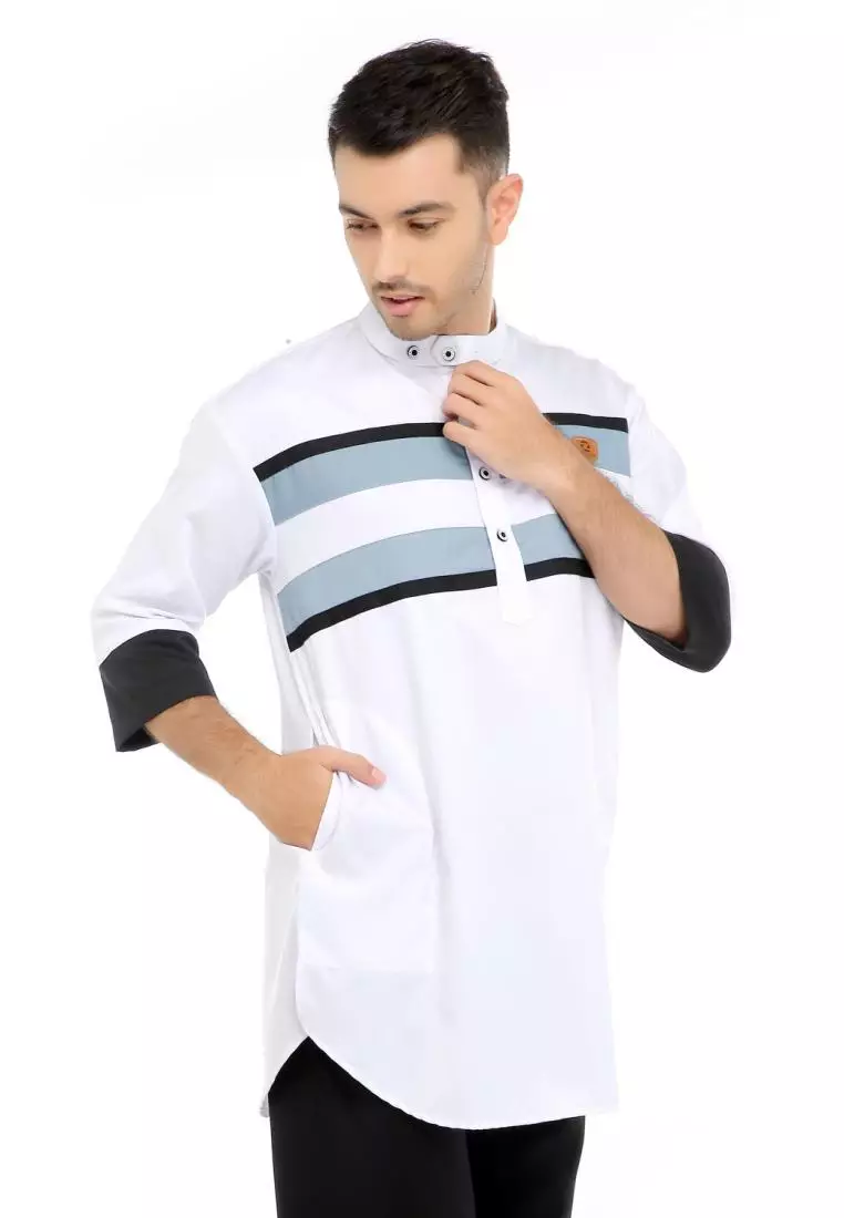 Baju Koko Gamis Muslim Pria Mauza - Putih