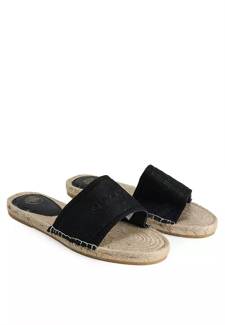Canvas Espadrille Overlay Slides