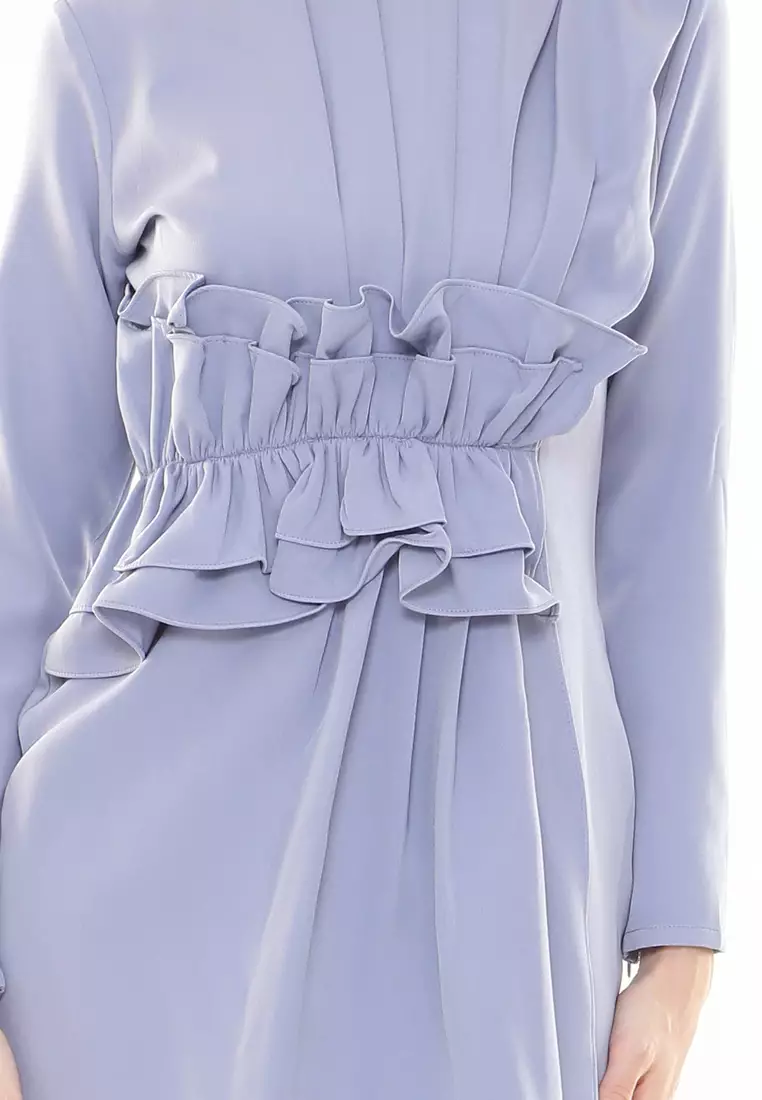 Vincy Pleated Kurung Modern in Dusty Blue
