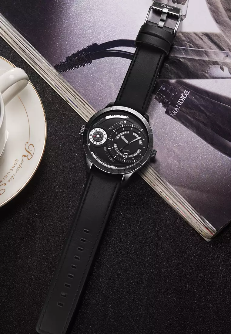 Very Large Men's Quartz Watch - 52x52mm - IP Black Steel case, Black Dial, Black Strap