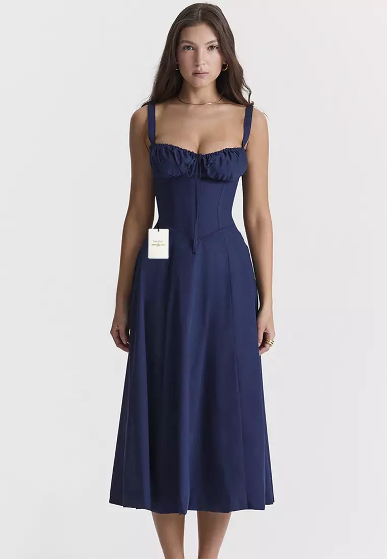 Backless Slim Suspender Slit Dress LBH-D1313