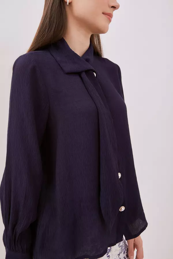 MINIMAL - Rowane - Blouse Scarft Detail - Dark Navy Colour Navy_Dark