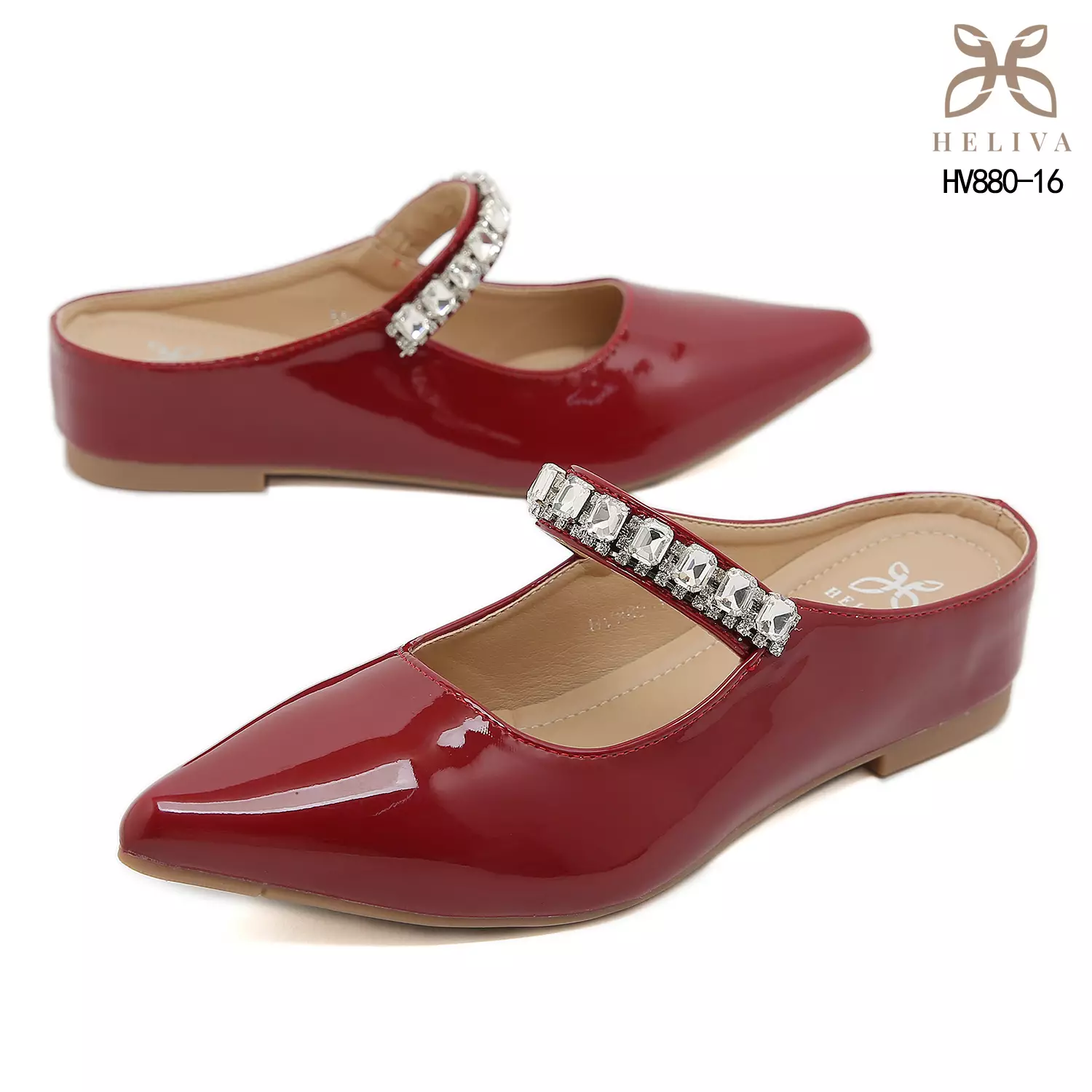 Heliva Arlisse Luxe Pointed-Toe Mules with Crystal Accent and Subtle 4cm Lift