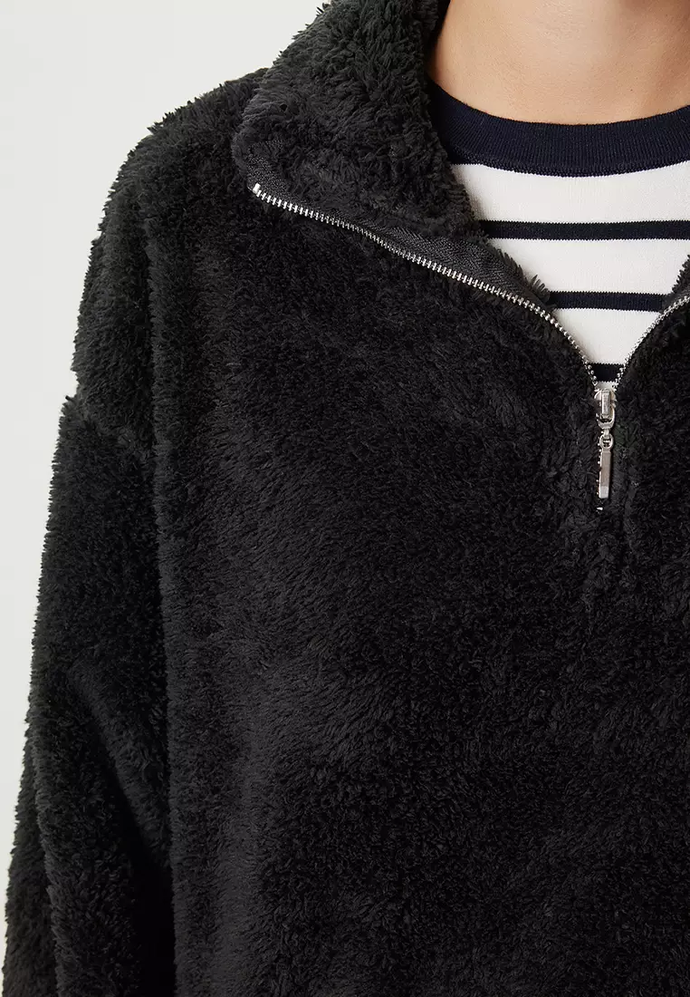 Zippered Plush Sweatshirt