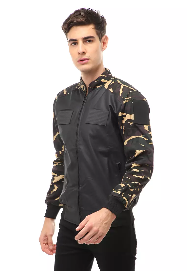 Halbert Outerwear Jaket Bomber Kulit Pria Model Army Material Leather ORIGINAL - Black