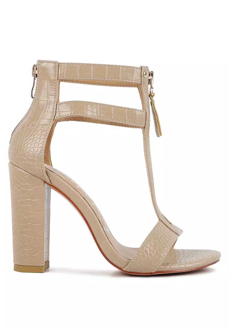 Nude Zip Up Croc Textured Sandals