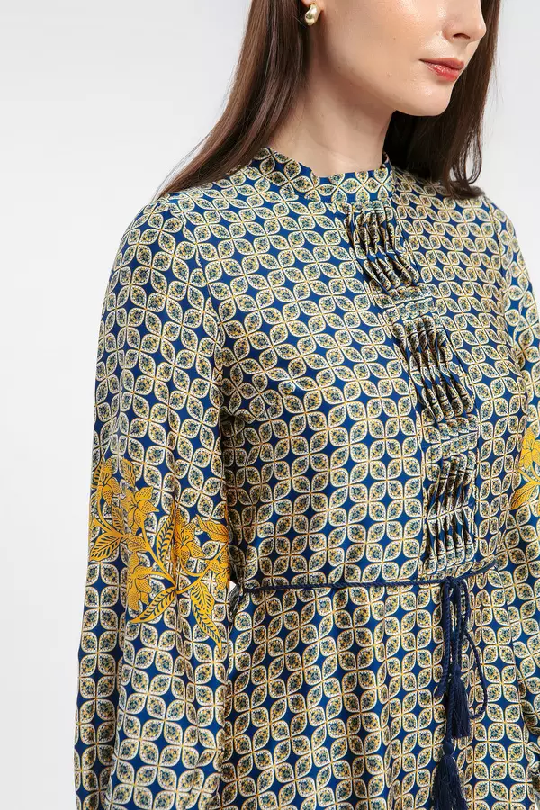 MINIMAL - Aqila - Gamis Motif Bunga Geometris - Navy Warna Navy