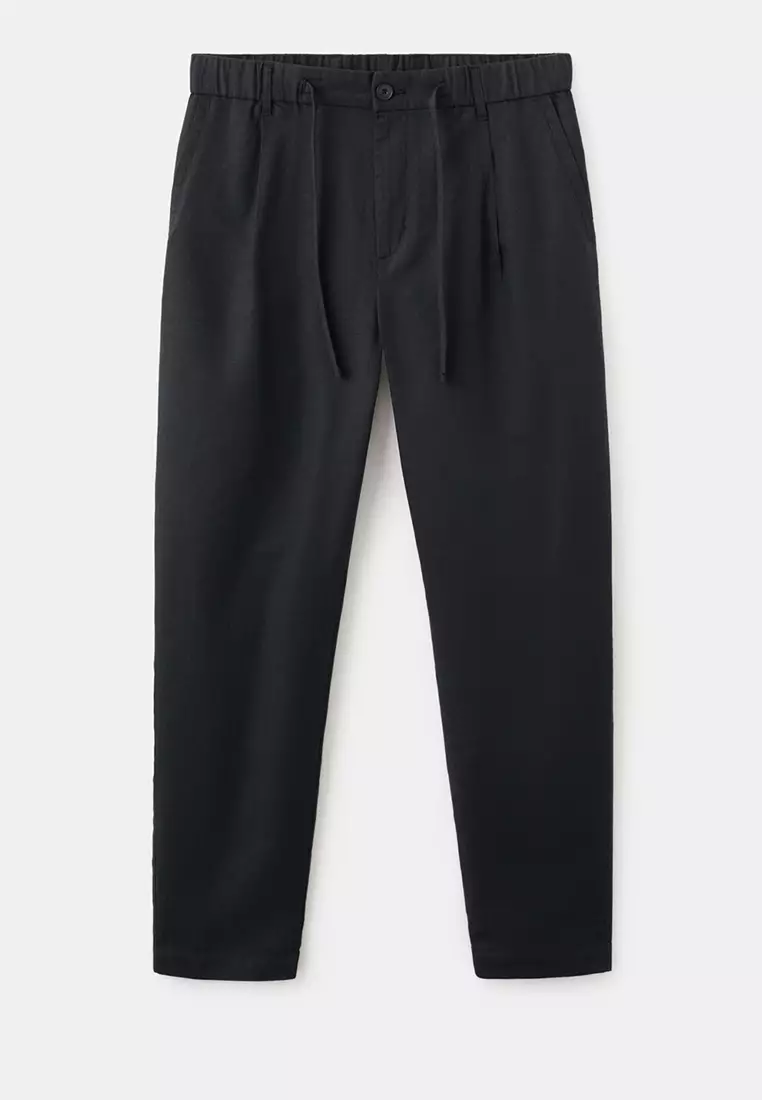 修身剪裁縮腳亞麻棉褲