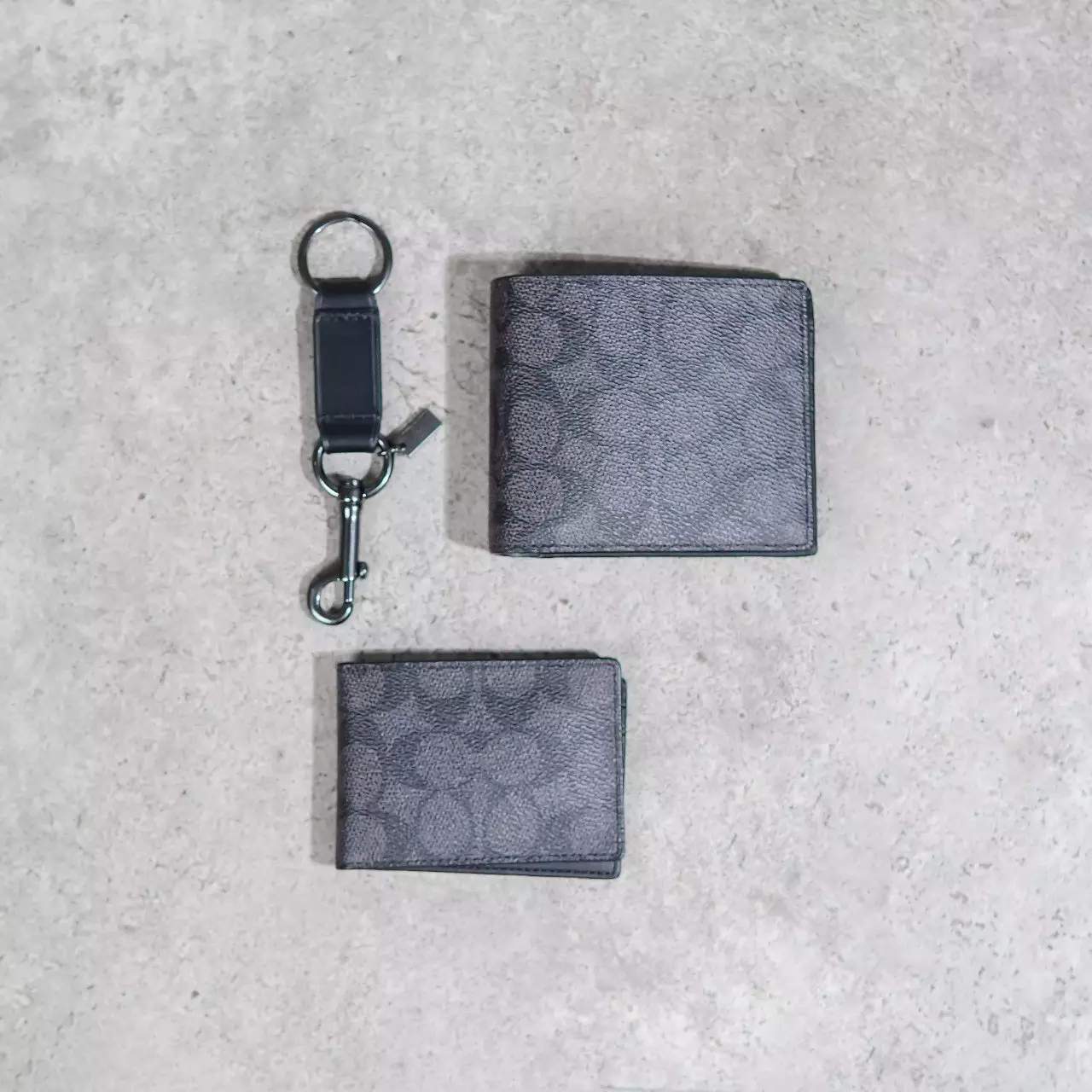 Dompet COACH MONOGRAM BLACK WALLET WITH CARD HOLDER KEY CHAIN SET 100% ORIGINAL