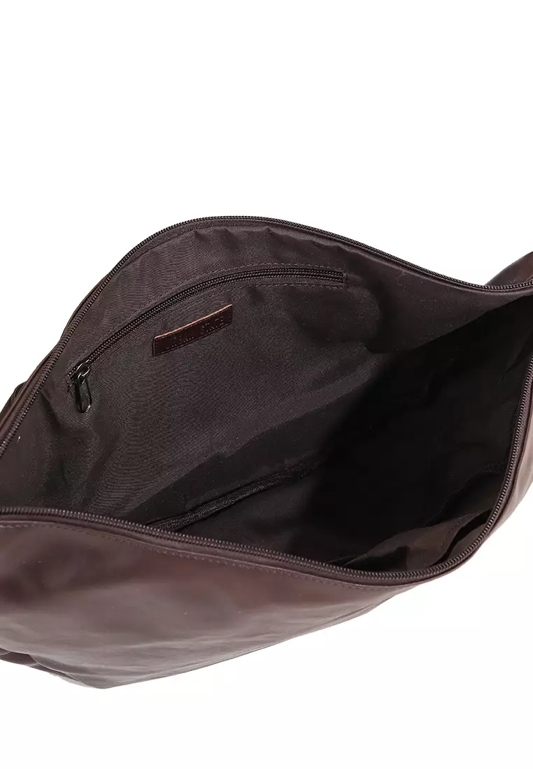 Distressed Leather Crescent Crossbody Bag