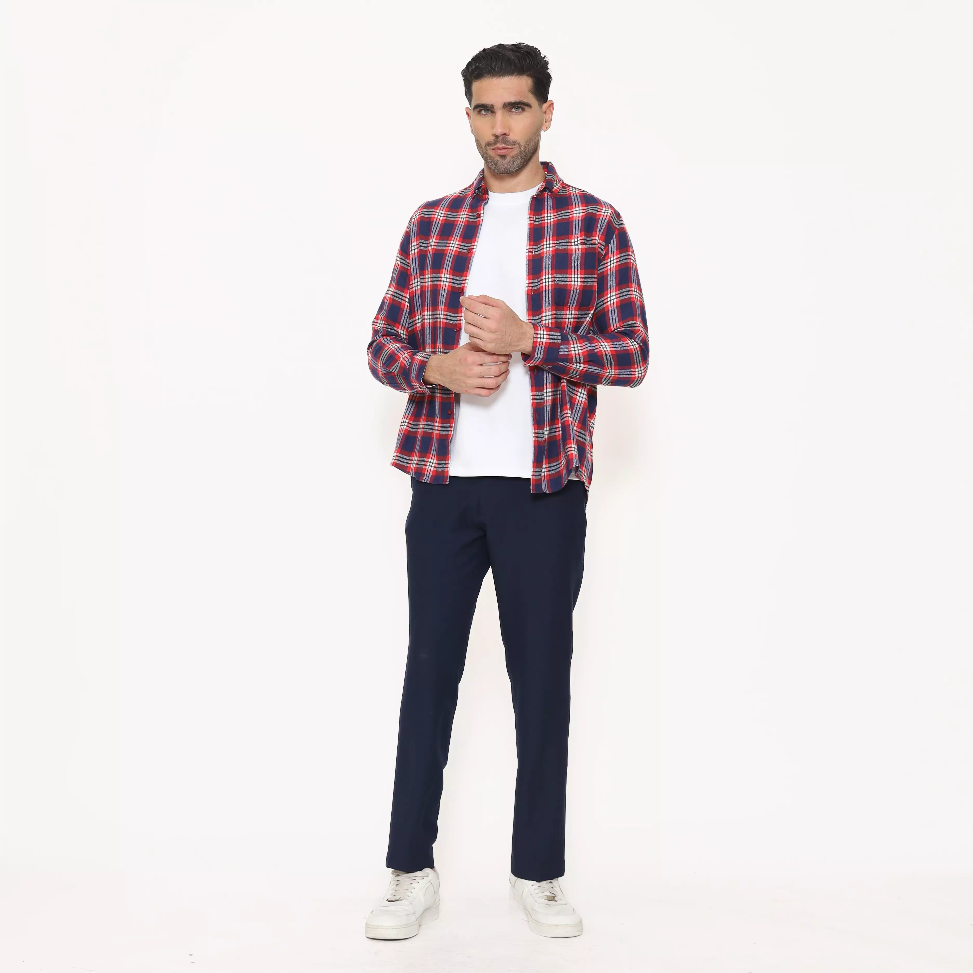 Schoeller Kemeja Flannel Pria Lengan Panjang Reguler Fit Kotak-Kotak Warna Red – Nyaman & Stylish