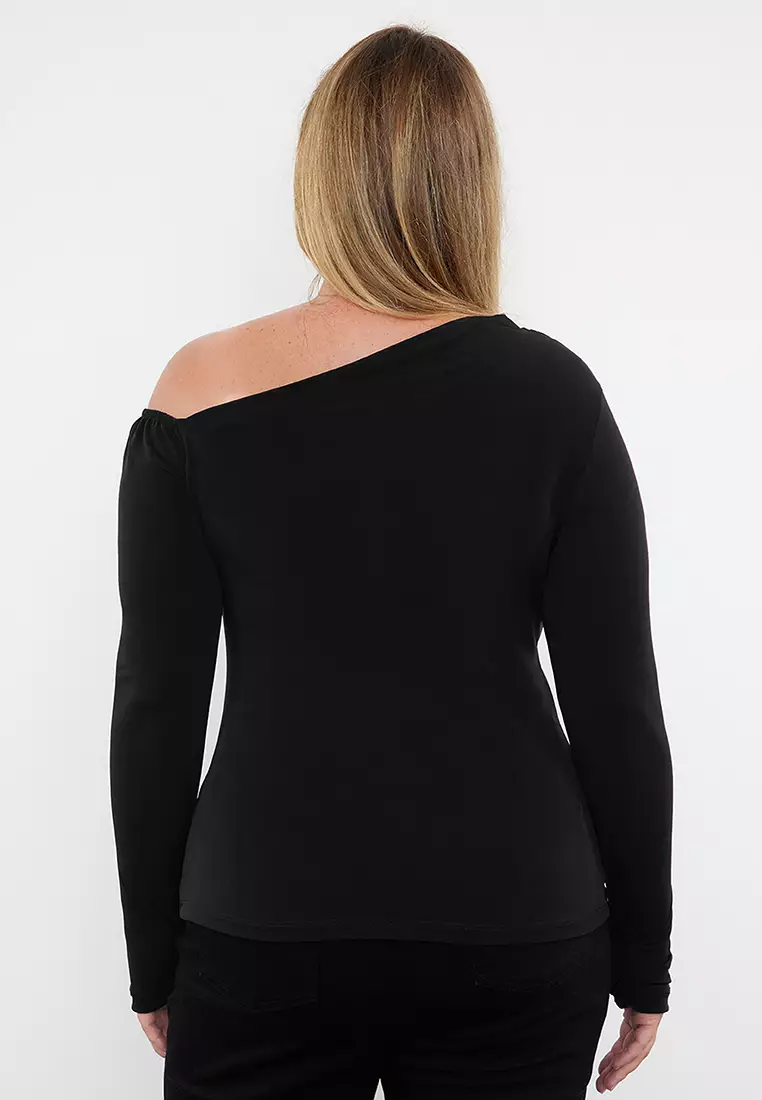 Plus Size Asymmetric Collar Blouse
