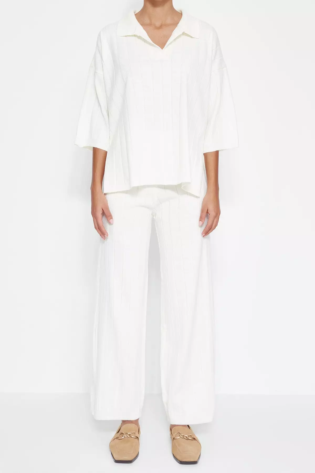 Basic Corded Knitwear Top and Bottom Set