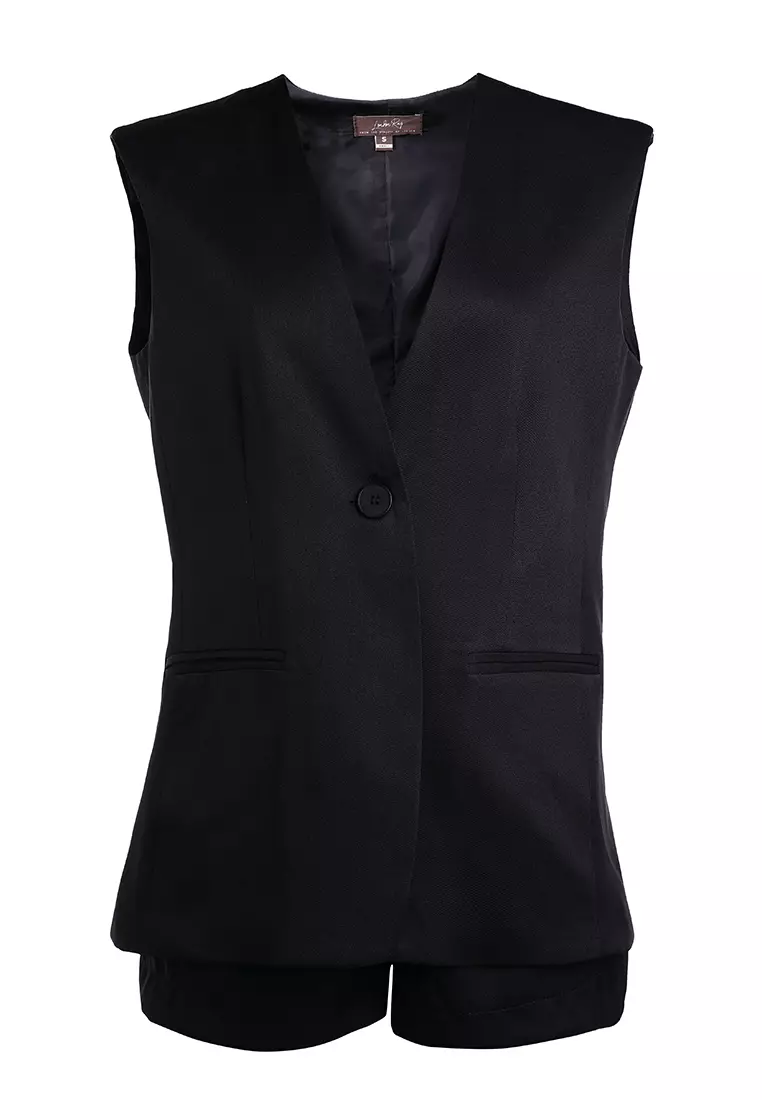 Set Rompi Panjang dan Celana Pendek Lipit Warna Hitam