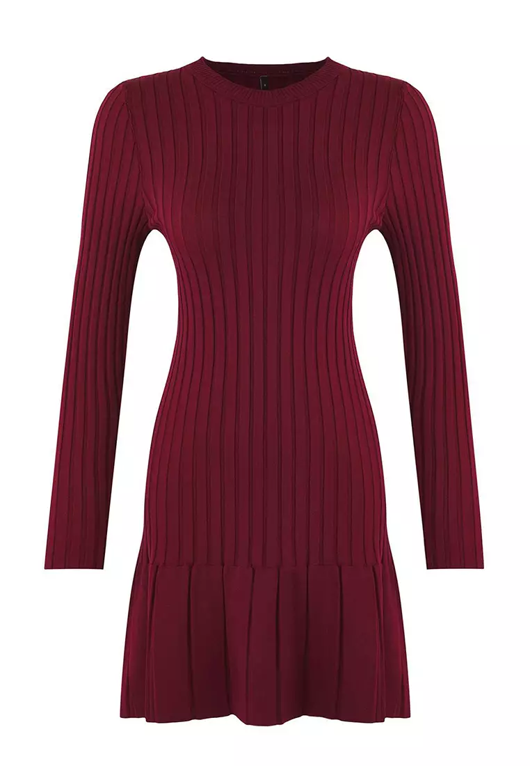 Burgundy Mini Pleated Knit Dress