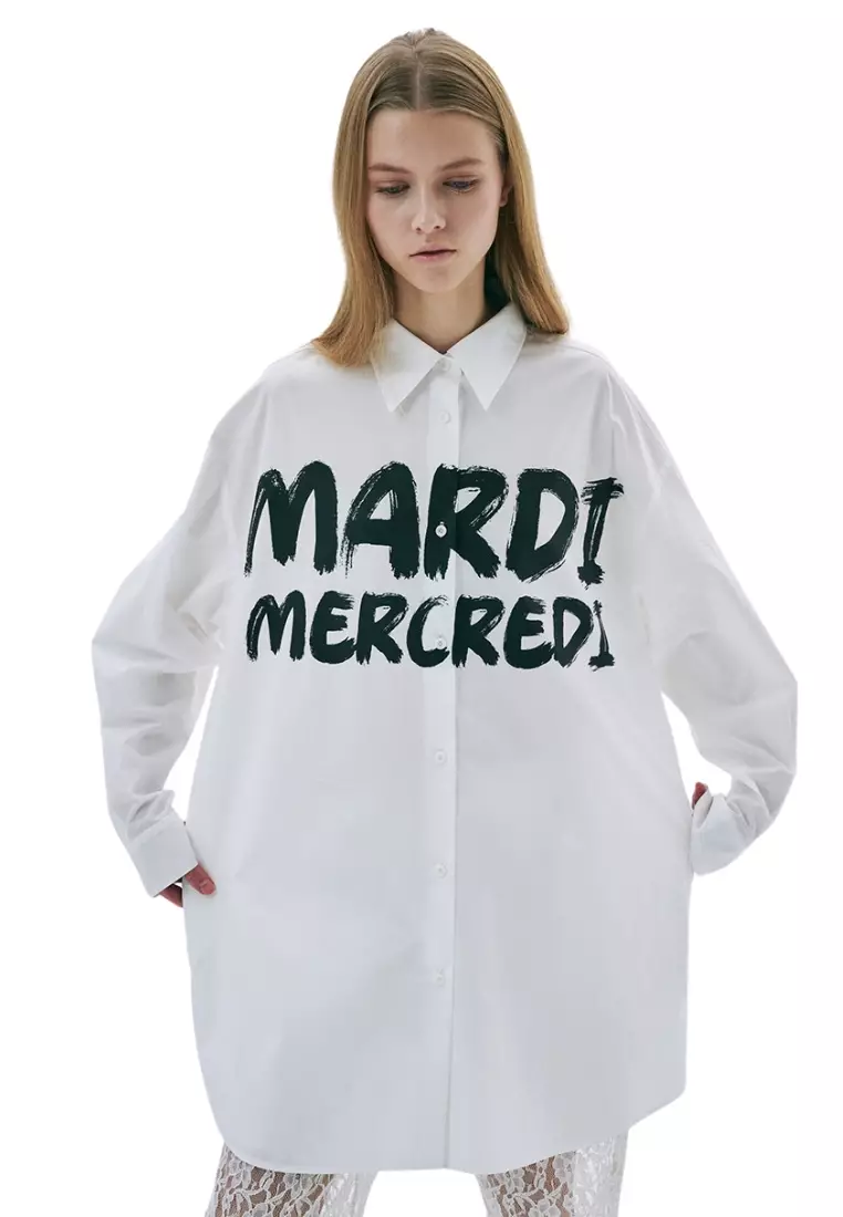Oversize Shirt Brush Logo Contrast - White