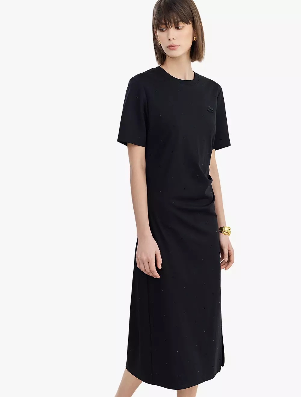 LILY Striped Pleated Dress - Black