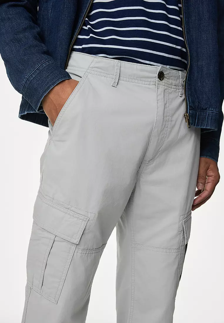 Tapered Fit Pure Cotton Lightweight Cargo Trousers