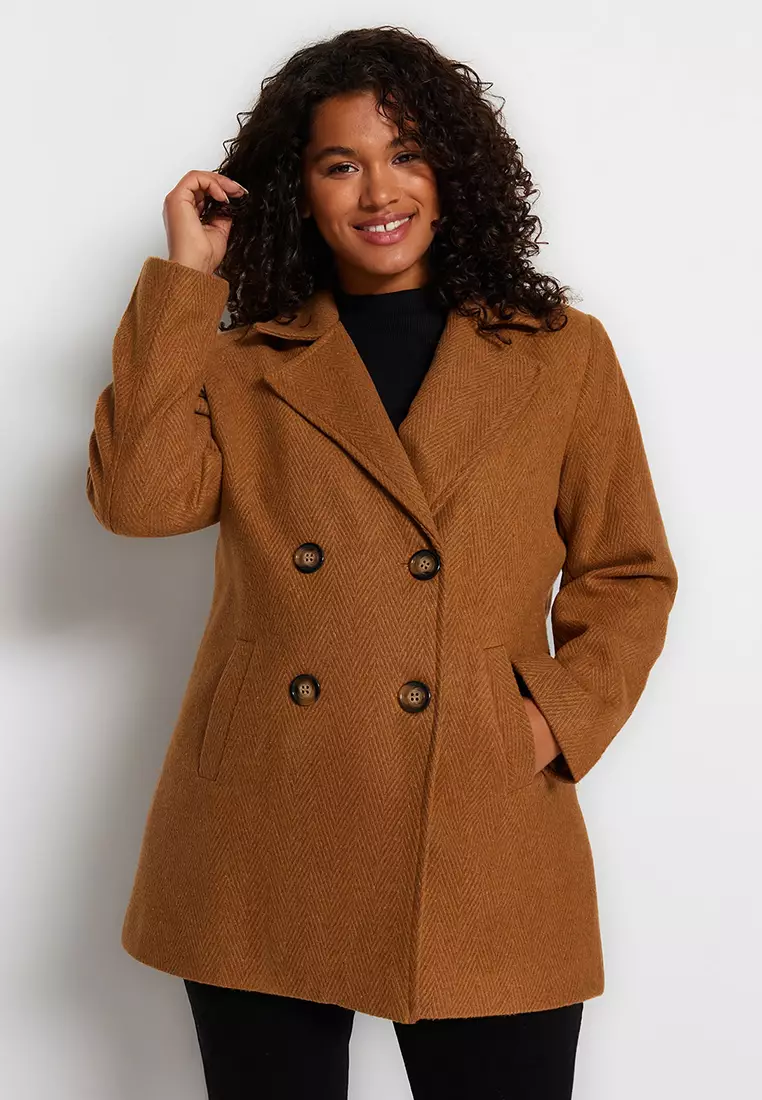 Plus Size Lined Double Closed Stamp Coat