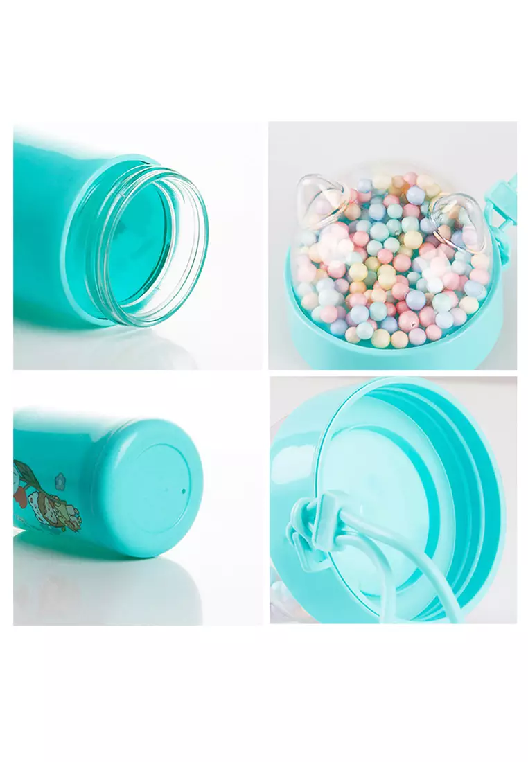 Wakakids Botol Minum Kaca Anak Food Grade Minimalis 350ml Tutup Karakter Kucing Lucu Bubble Warna Venrz Toska