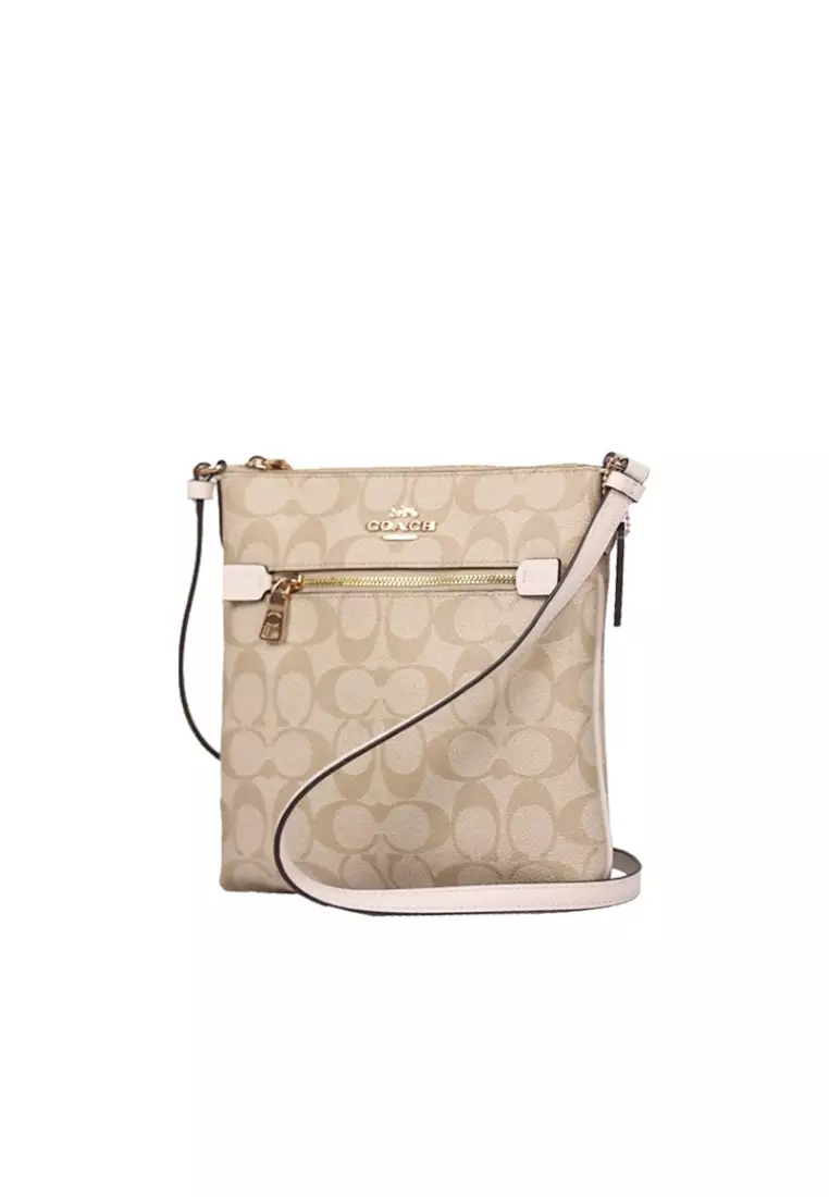 Coach Mini Rowan File Bag CF340 With Signature Canvas In Light Khaki Chalk