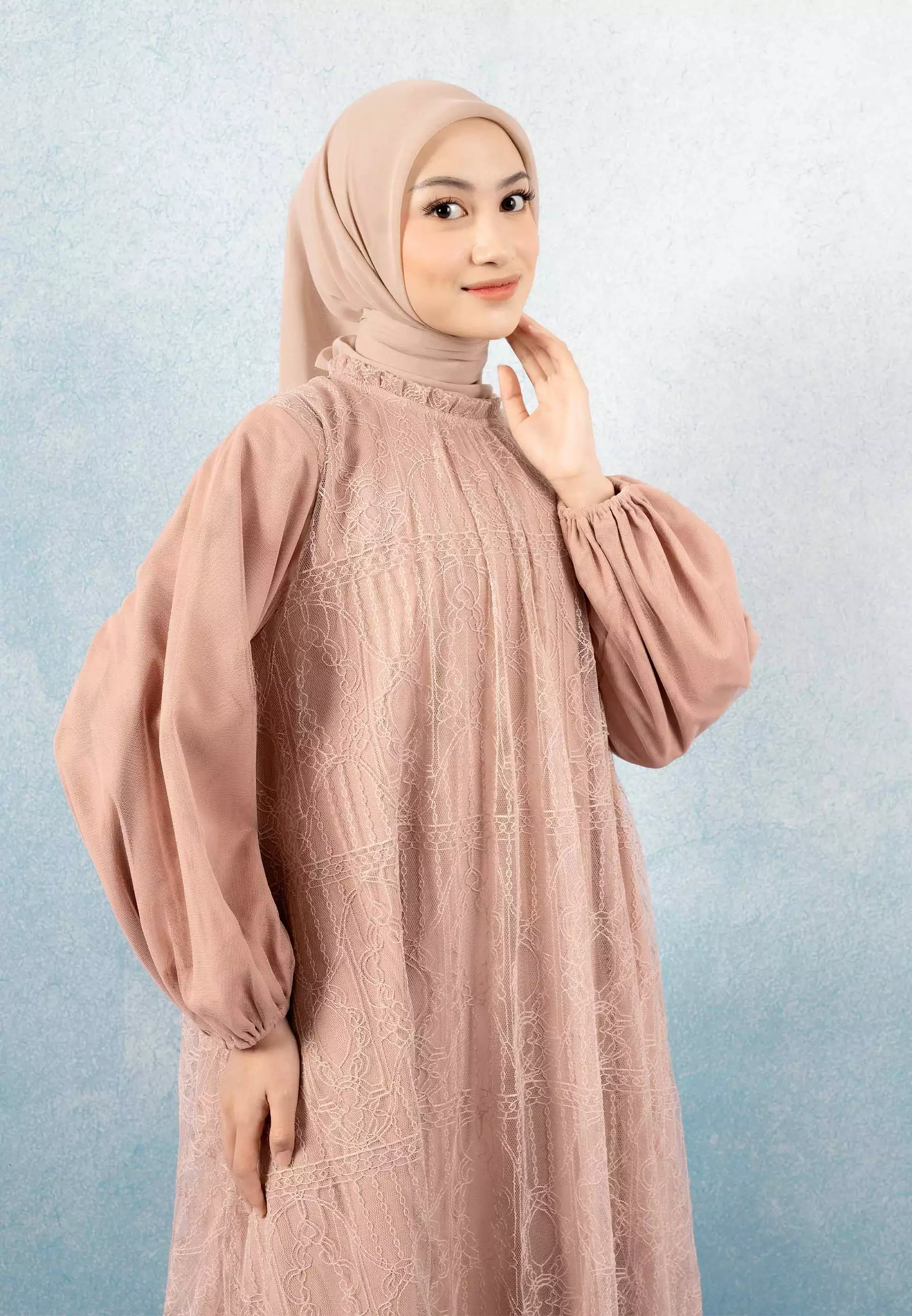 HijabChic Syahira Mocca Dress - Dress Brukat Tulle Elegan Best Seller