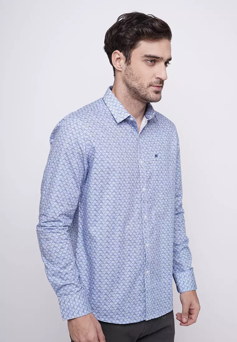 Johnwin - Kemeja Formal - Lengan Panjang - Biru - Regular Fit