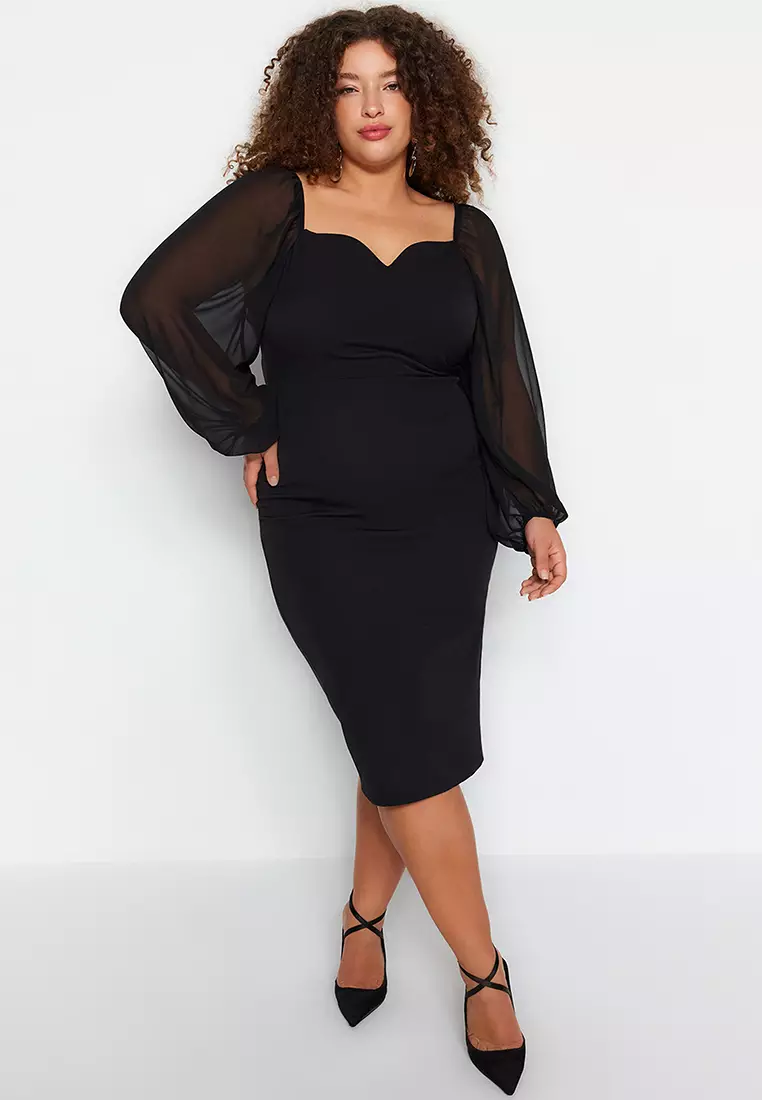Plus Size Fitted Slit Midi Dress