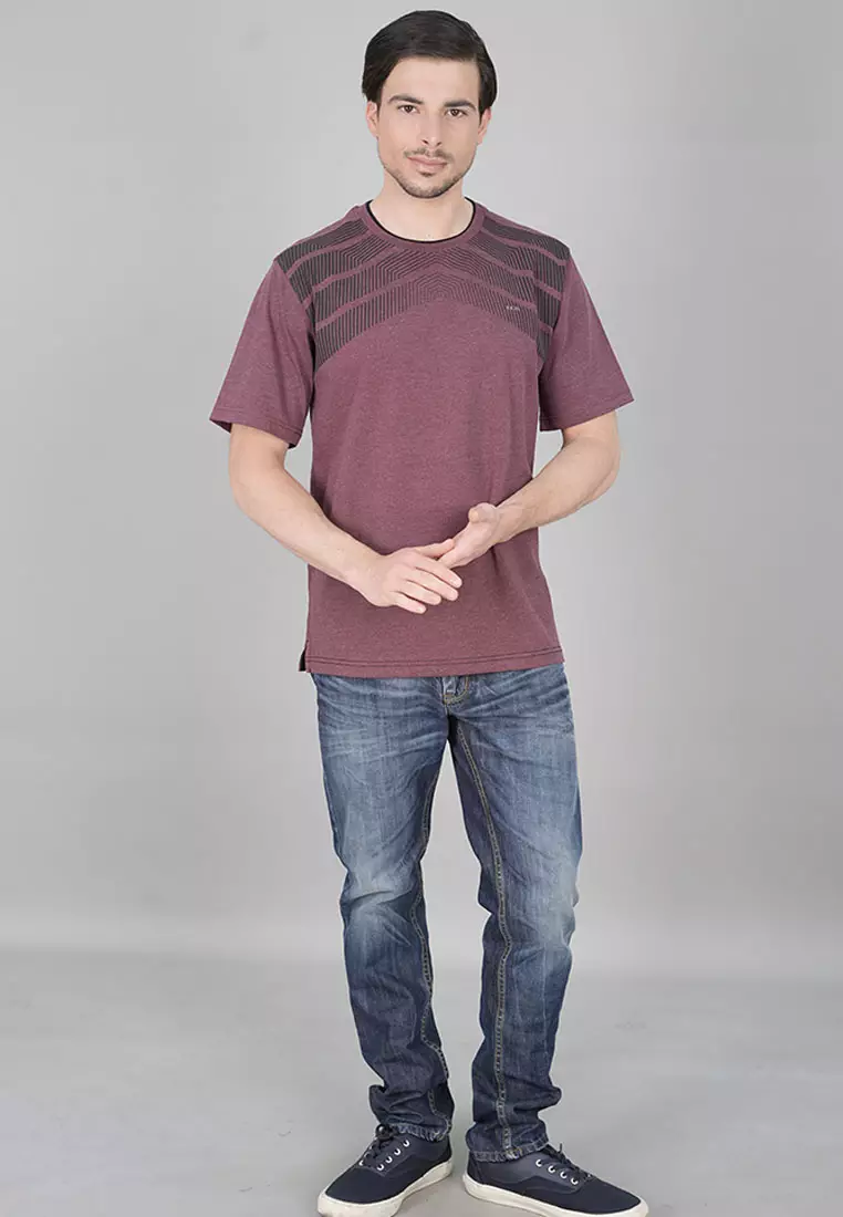 LGS - Kaos Casual Pria - Lengan Pendek - Maroon - Sablon Stripe - CTS.222.S3132.01.C