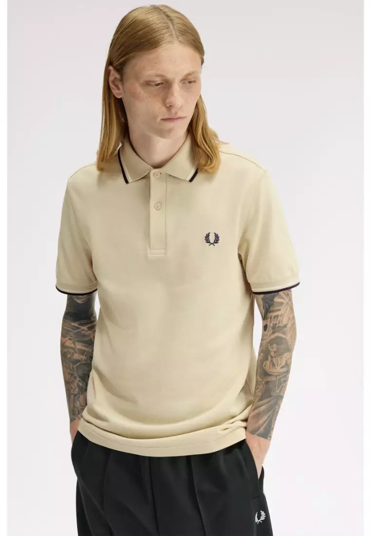 Fred Perry M3600 Twin Tipped Fred Perry Shirt (Oatmeal / Snow White / Anchor Grey)