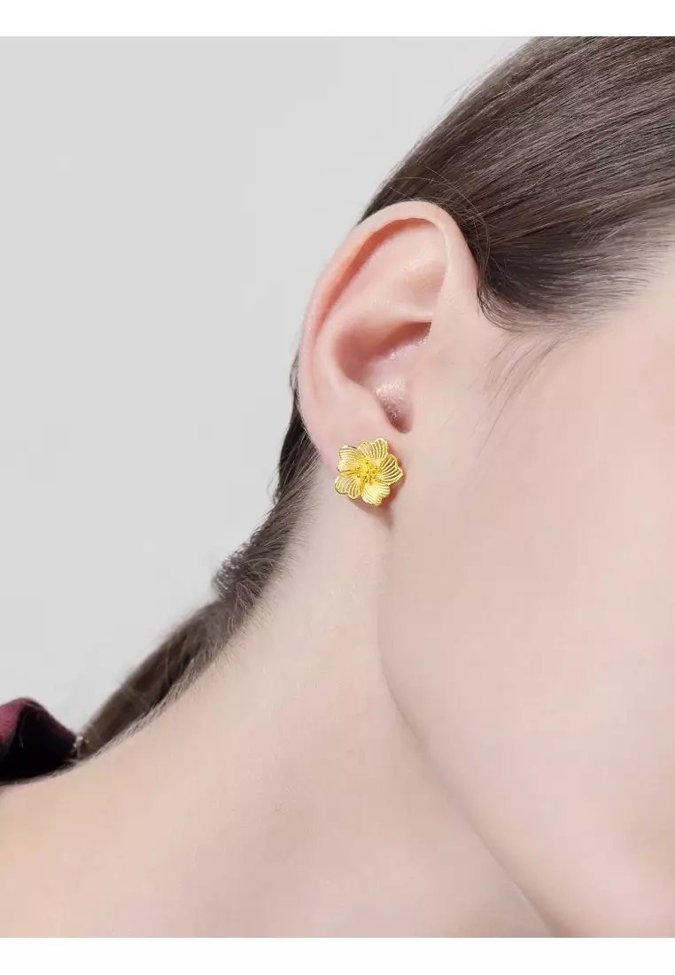 999.9 24K Gold Chinese Wedding Collection Blossom Stud Earrings for Women 95305E