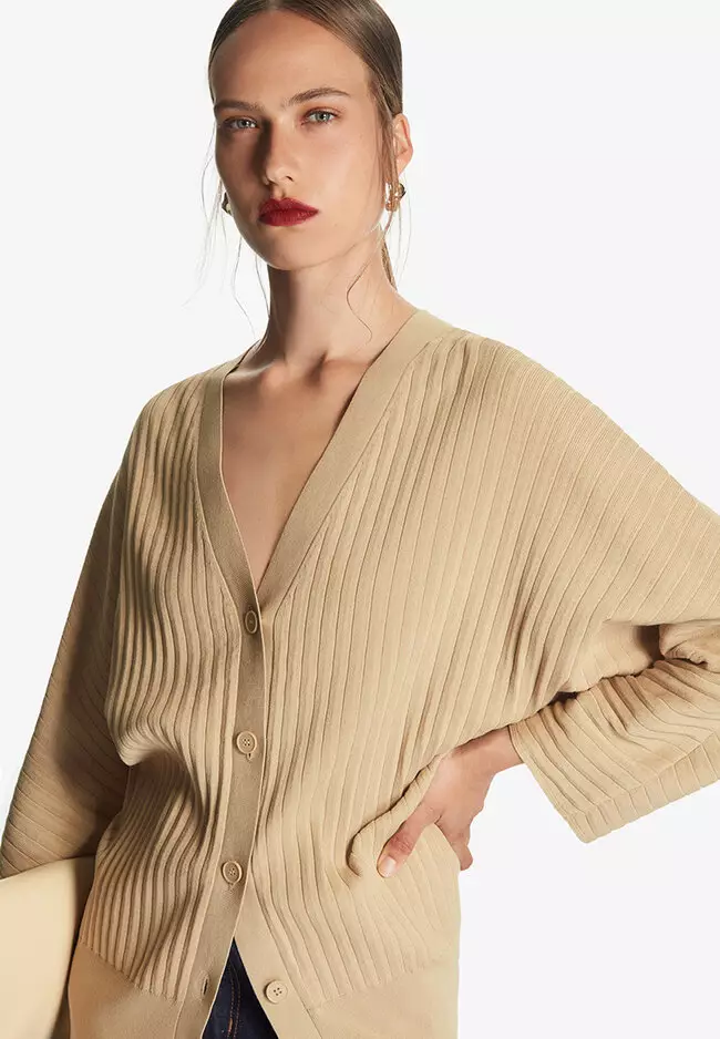 Beige ribbed outlet cardigan