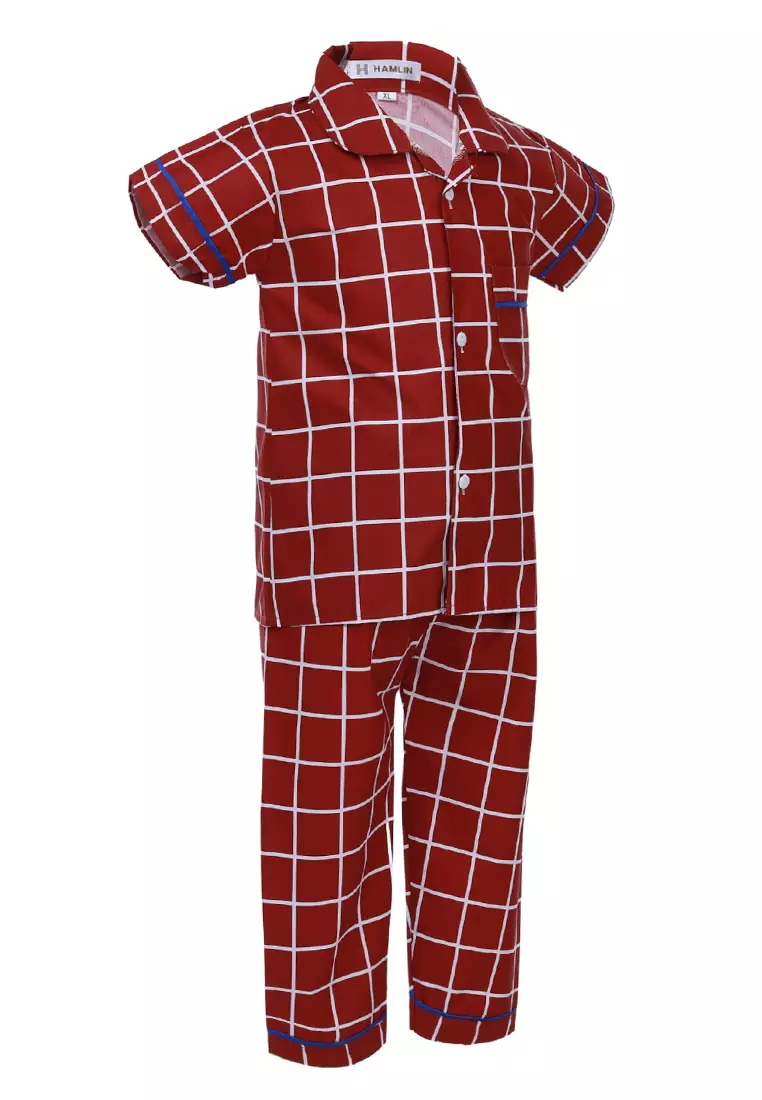 Joyce Piyama Anak Unisex Plaid Motive Kids Pajamas Lengan Pendek Material Cotton ORIGINAL - Red