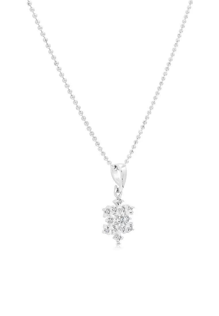 SO SEOUL Let it Snow Snowflake Diamond Simulant Zirconia Pendant Chain Necklace