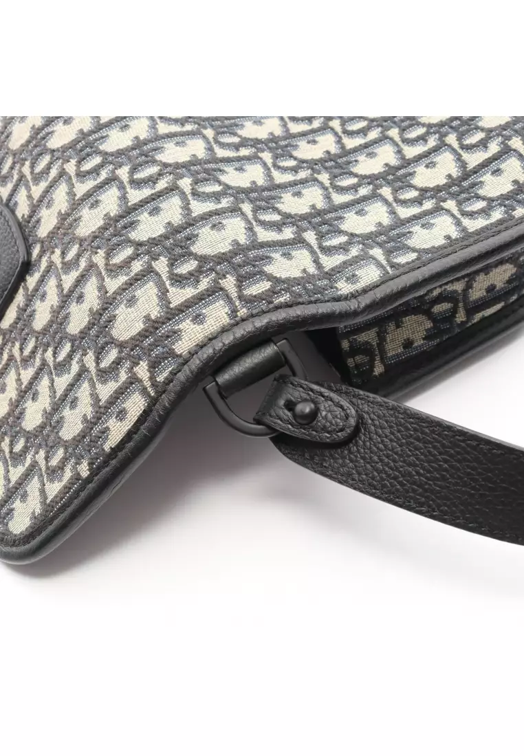 Pre-Loved Christian Dior GALLOP gallop oblique Shoulder bag canvas leather light beige Navy black