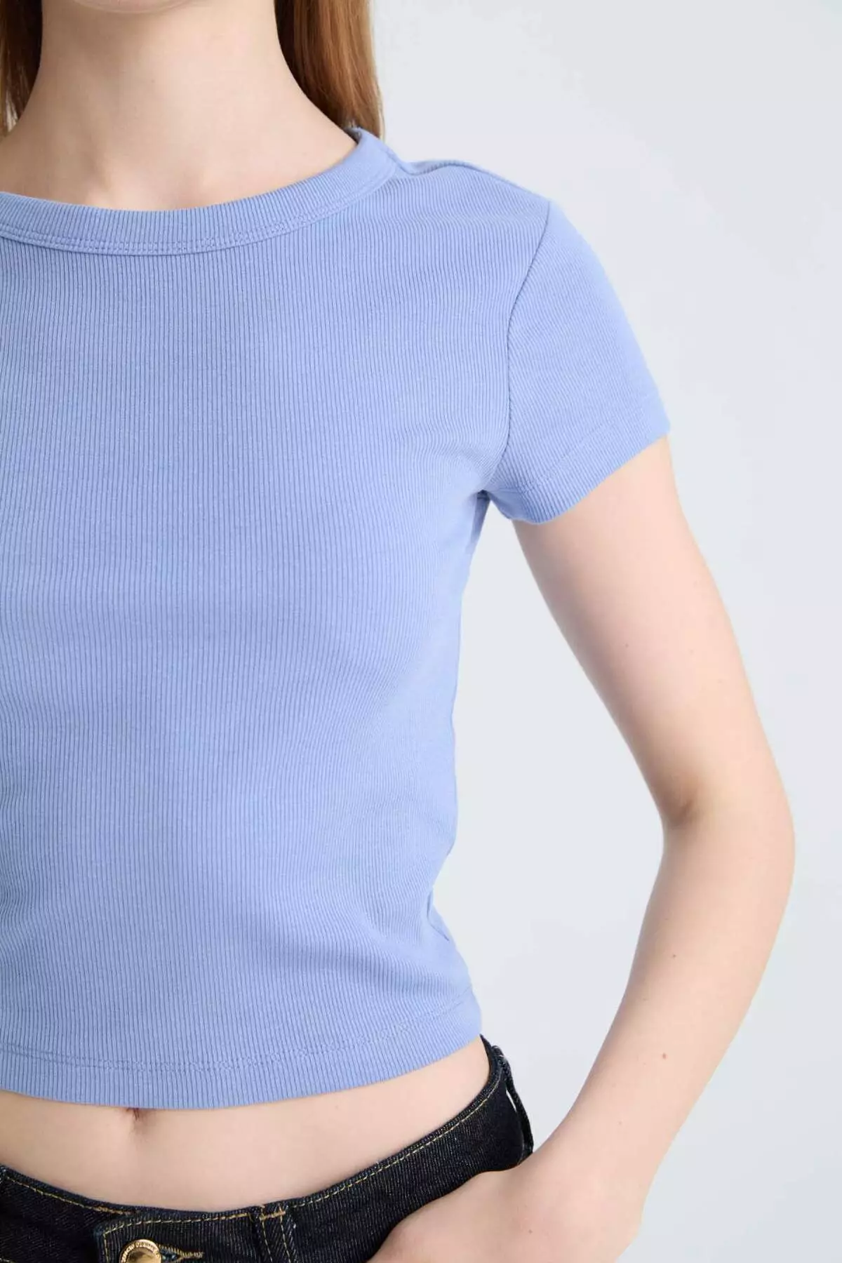 Coool Fitted Basic Plain Ribbed Camisole Short Sleeve T-Shirt E0287Ax25Sm