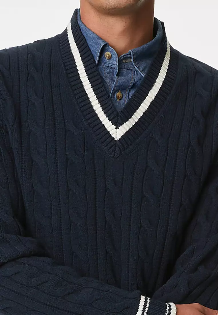 Long Cotton Ribbed Jumper Jual Marks Spencer Cotton Blend Ribbed V