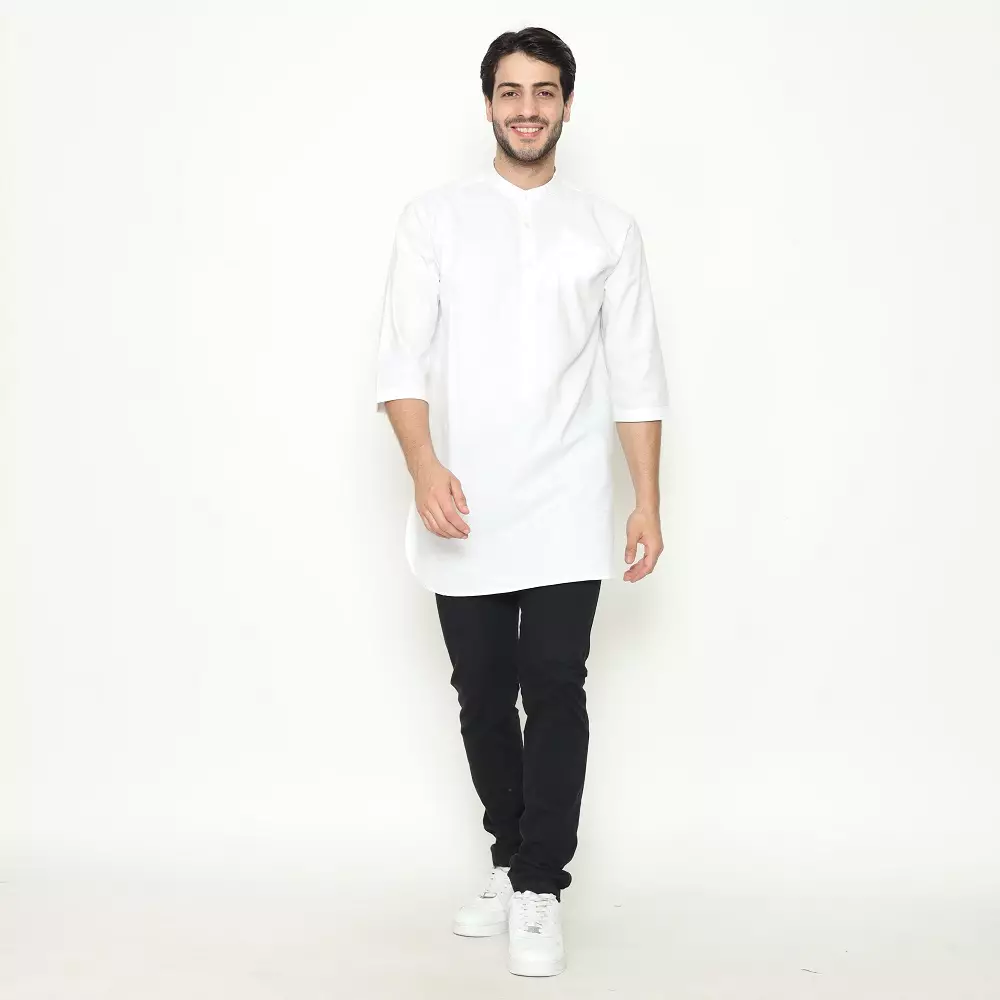 AMK Kemeja Koko Kurta Pria Lengan Panjang KK Bachtiar 3/4 White