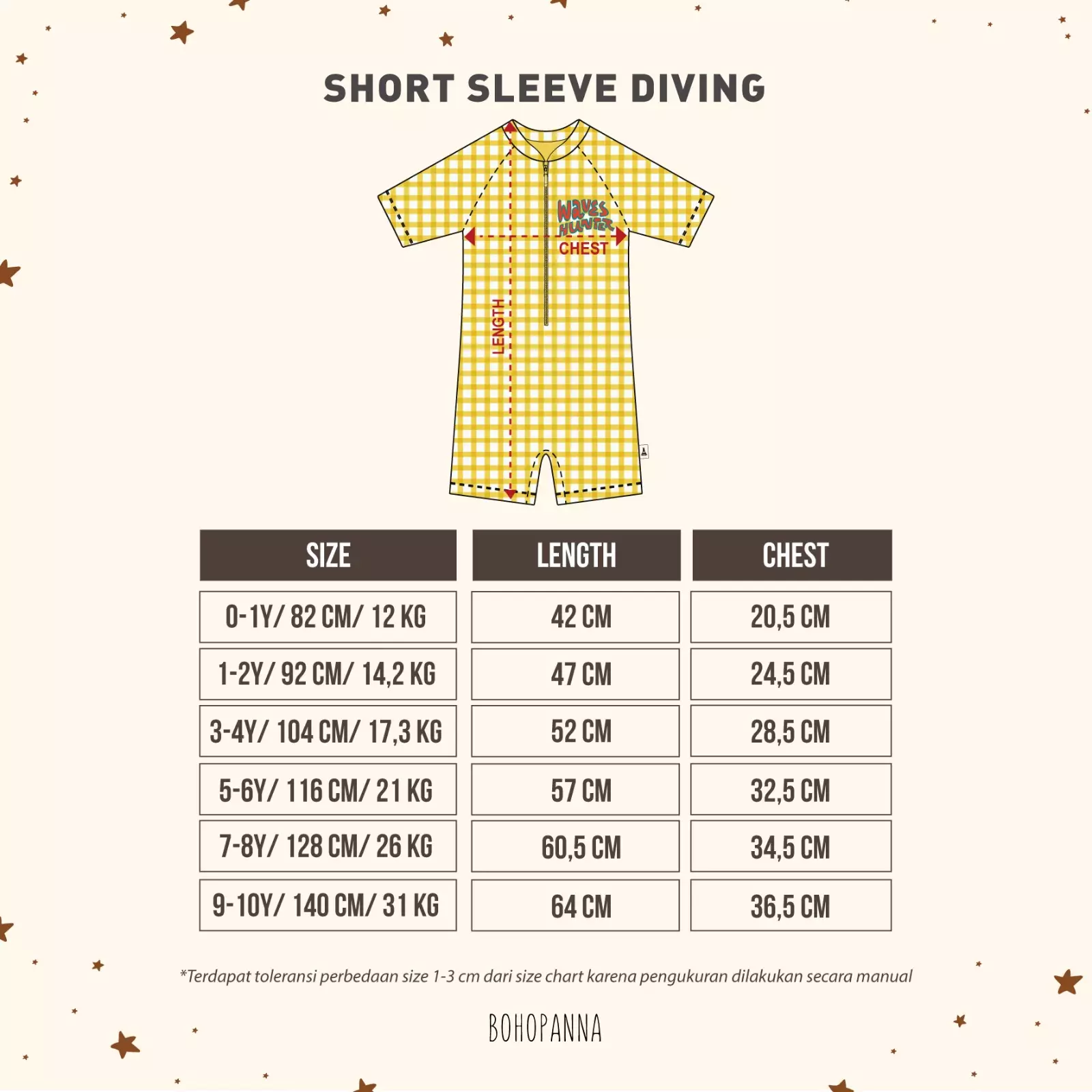 BOHOPANNA - SHORT SLEEVE DIVING - BAJU RENANG ANAK LAKI LAKI - YELLOW
