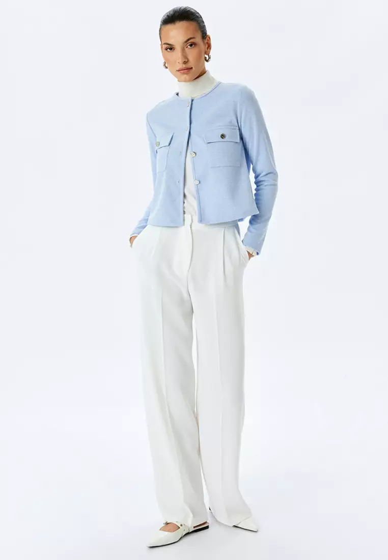Long Sleeve Round Neck Crop Jacket With Applique Detail