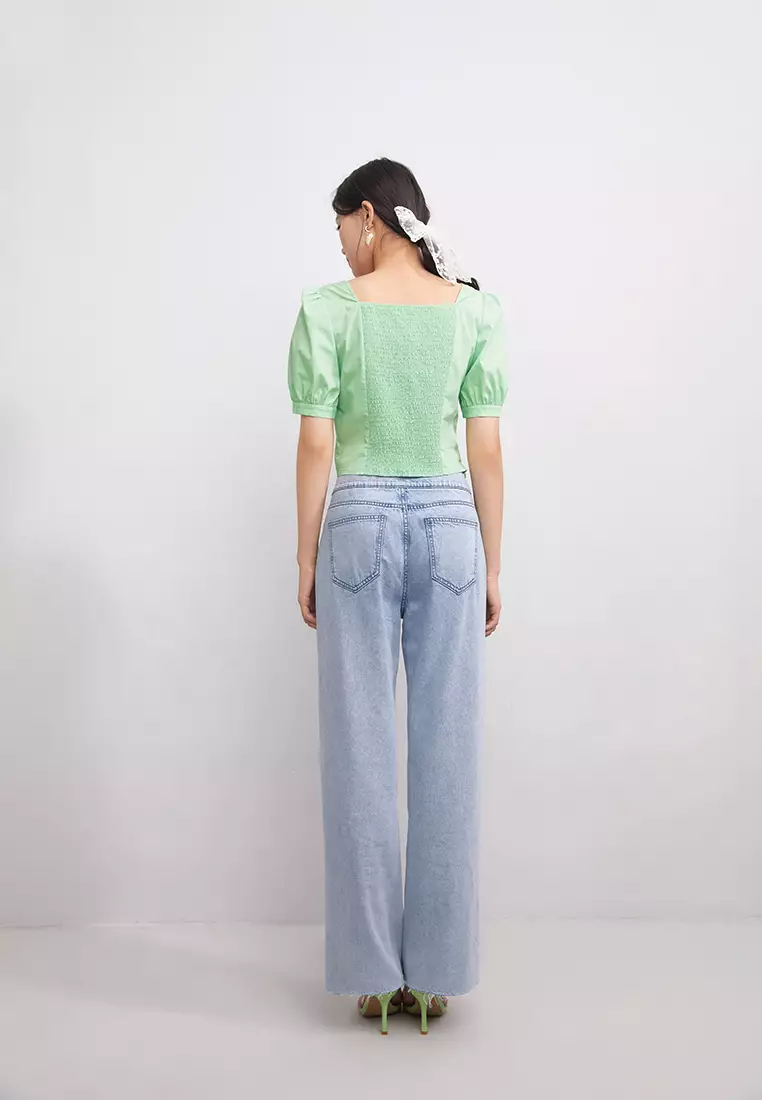 Square Collar Cropped Blouse