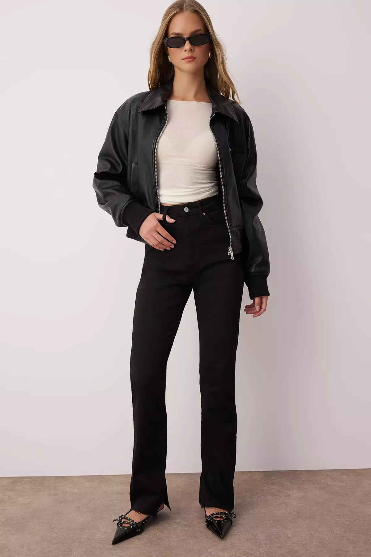 High Waist Slit Slim Jeans