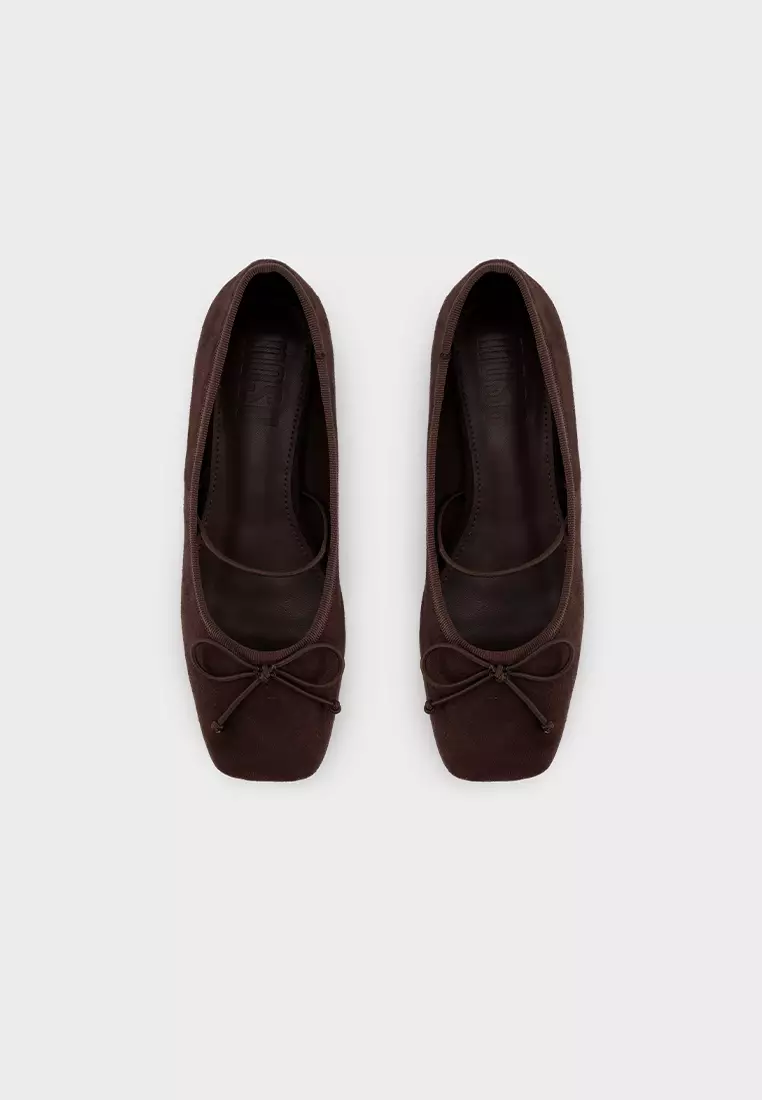 SQUARE TOE BALLET FLATS WITH STRAP & RIBBON 蝴蝶结松紧方头芭蕾平底鞋